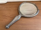 Vintage Hand Mirror Silver Plate Beveled Glass Vanity Ornate Flowery Decor