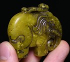 Old Dynasty Green Jade Carved Elephant Animal Exorcize Amulet Pendant Statue