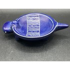 Blue Hand Carved Soapstone House Hippo Trinket Dish W  White Design Kenya 3 25 