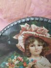 Beautiful Antique Chimney Flue Cover victorian  little Girl In Pink Hat flowers