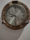 Ship Clock Port Hole Solid Brass   Oak Wood  Excellent Condition
