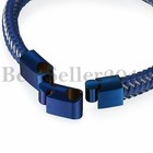 Men Blue Braided Leather Stainless Steel Magnetic Clasp Size Adjustable Bracelet