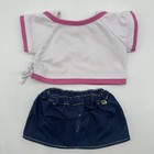 Build A Bear Pink White Heart Rhinestone Love Top Denim Jean Skirt Teddy Outfit