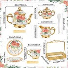 22 Pcs Gold Plated Vintage Floral Porcelain Tea Set For Adults With Metal Hol   