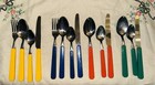 Vintage Colorful Flatware Set 14 Pc Orange Yellow Blue Green Retro Mcm Kitchen