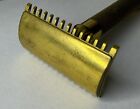 Antique Vintage Gillette Gold Tone 3 Pc Open Comb Safety Razor W case   Blades