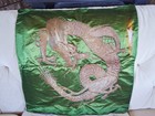 Imperial Dragon Green Silk Antique 19c Japanese Relief Embroidered Gold Thread