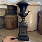 Vtg Cast Iron Garden Urn Planter Neoclassical Black Pedestal Vase 12 