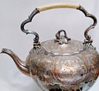 Antique Repousse 19th C Silver Plate Tilting Teapot W  Stand   Burner Ornate 16 