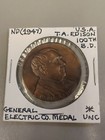 1947 Whitehead Hoag Thomas Edison General Electric Lamp Dept  Medal Uncirculated