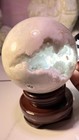 White Crystal Healing Sphere With Stand  Geode Interior