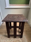 Antique Carved Walnut Folding Side Table Anglo Indian Kashmiri  C1900