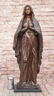 Vintage Virgin Mother Mary Catholic Rosary Centerpiece Bronze Figurine Figure