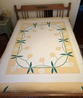 Vintage Hand Applique Cotton Quilt Daisy Chain Yellow Marie Webster Tiny Stitch