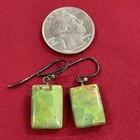 Native American Sterling Silver Square Slab Green Turquoise Dangle Earrings