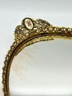 Vintage Gold Gilt Vanity Mirror Tray Oval Filigree Frame W  Rose Medallions 19   