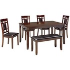 6 Pc Espresso Brown Dining Set Wood Kitchen Table 4 Upholstered Chairs Bench New