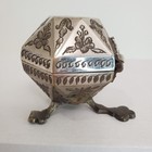 Heavy Metal Dome Trinket Jewelry Snuff Box Silver Tone Claw Foot Hinged Lid Vtg