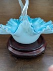Antique Vintage Victorian Spangle Glass Light Blue   Silver Bridal Basket