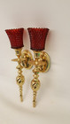 Vintage Brass Wall Sconce Pair With Ruby Faceted Glass Votives India