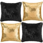  4 Pcs Sequin And Fluffy Pillow Cases Glitter 20  X 20   pack Of 4  Gold  Black