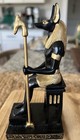 Egyptian Anubis Jackal God Seated Statue Figurine Black Gold Staff Summit