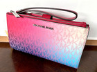 Michael Kors Jet Set Large Women Logo Double Zip Wristlet Wallet Dark Raspberry