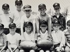 Boys Little League Baseball Team Poses W watermelon  1960 s Snapshot Photo