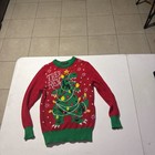 Ugly Christmas Sweater Tree Rex Red Green Youth Size S Holiday T-rex Dinosaur
