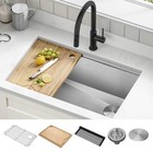 30 In  Undermount Single Bowl 16 Gauge Stainless Steel Kitchen Workstation Sink