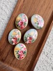 5 Antique Porcelain Buttons Hand Painted Victorian Floral Roses Gold Gilt France
