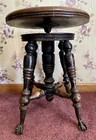 Antique Walnut Piano Organ Adjustable Swivel Stool Tonk Glass Ball Claw Feet Usa
