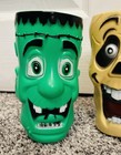 Halloween Funny Face Vintage Style Blow Mold Tumbler Cup Set Of 3 Frankenstein