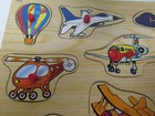 Preschool Wooden 8 Piece Peg Puzzle Planes  Rocket  Hot Air Balloon Ships Free