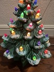 Vintage Green Flocked Ceramic Christmas Tree With Base
