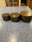 Vintage Set Of 3 Hand Etched Brass Round Hinged Nesting Trinket Boxes 4    5    6   
