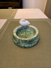 Antique Green Stone Mounted White Carved Swan Catchall Or Ashtray