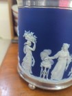 Wedgwood Jasperware Dark Blue Biscuit Barrel Cookie Jar 1900c