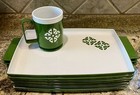 Vintage Chalet Mid Century Green Plastic 12 Pc Snack Trays   Mugs Set