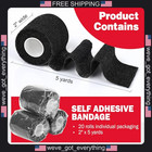 20 Pack Self Adhesive Elastic Bandage Wrap 2 Inch Black For Sports And Wounds