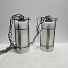 Vtg Mcm Art Deco Milk White Dual Pendant Hanging Lights