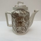 Antique Charles Allerton Little Mae   Dog Brown Transferware Child   s Tea Set