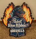 Pabst Blue Ribbon Beer Godzilla Tin Wall Metal Display Signage New Never Used
