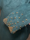 Vintage Pia Rucci Green Leather Suede Fitted Dress Gold Bead Accent Size 12
