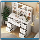 Large Vanity Makeup Dressing Table Set With Lighted Mirror   7 Drawers 6 Shelves