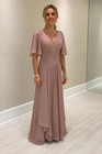Dusty Rose Deep V Neck Mother Of The Bride Dresses Chiffon Wedding Evening Gown
