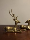 Vintage Brass Deer Doe Buck Figure Statue Pair Christmas Decor Reclining Mcm     
