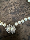 Vintage Mid Century Pearl Diamond 14k White Gold 16 25  Pearl Necklace