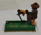 Vintage Cast Iron Monkey And Mechanical Coin Bank - Antique Penny - Works