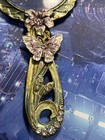 Antique Vintage Art Nouveau Butterfly Flowers Rhinestone Enamel Magnifying Glass